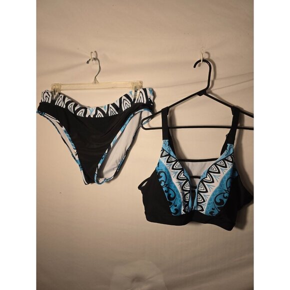 Sexy Womens Plus Size Bikini Swimsuit 2 Piece 4X 4XL Shein Blue Black - Picture 1 of 3